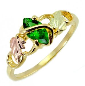 lab created emerald marquise wrap ring, 10k yellow gold, 12k pink and green black hills gold size 5.5