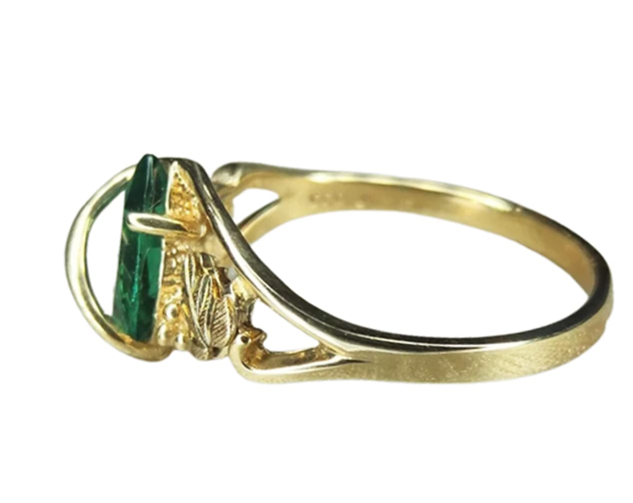 Lab Created Emerald Marquise Wrap Ring, 10k Yellow Gold, 12k Pink and Green Black Hills Gold Size 5.5