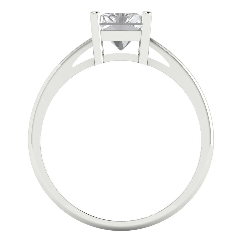 2.0 Ct Brilliant Emerald Cut Clear Simulated Diamond 14K White Gold Solitaire Engagement Promise Bridal Ring Size 3.5