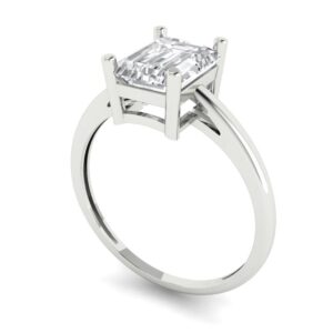 2.0 Ct Brilliant Emerald Cut Clear Simulated Diamond 14K White Gold Solitaire Engagement Promise Bridal Ring Size 3.5