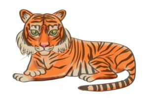 tiger, soft cartoon (24x36 giclee gallery art print, vivid textured wall decor)