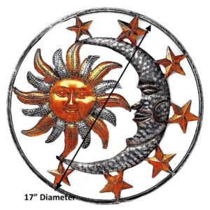 Large Metal Sun Moon Star Wall Art Sculpture Decor for Indoor Outdoor (17" Diameter)