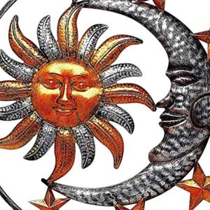 Large Metal Sun Moon Star Wall Art Sculpture Decor for Indoor Outdoor (17" Diameter)