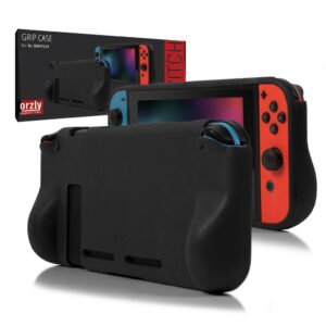 orzly grip case for nintendo switch - protective back cover for nintendo switch (not oled model) in handheld gamepad mode with built in comfort padded hand grips - solid black