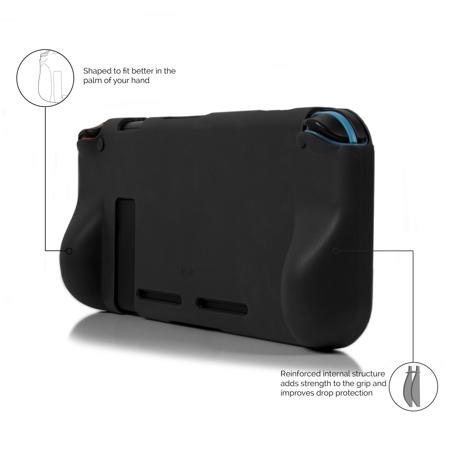 Orzly Grip Case for Nintendo Switch - Protective Back Cover for Nintendo Switch (NOT OLED MODEL) in Handheld Gamepad Mode with Built in Comfort Padded Hand Grips - Solid Black