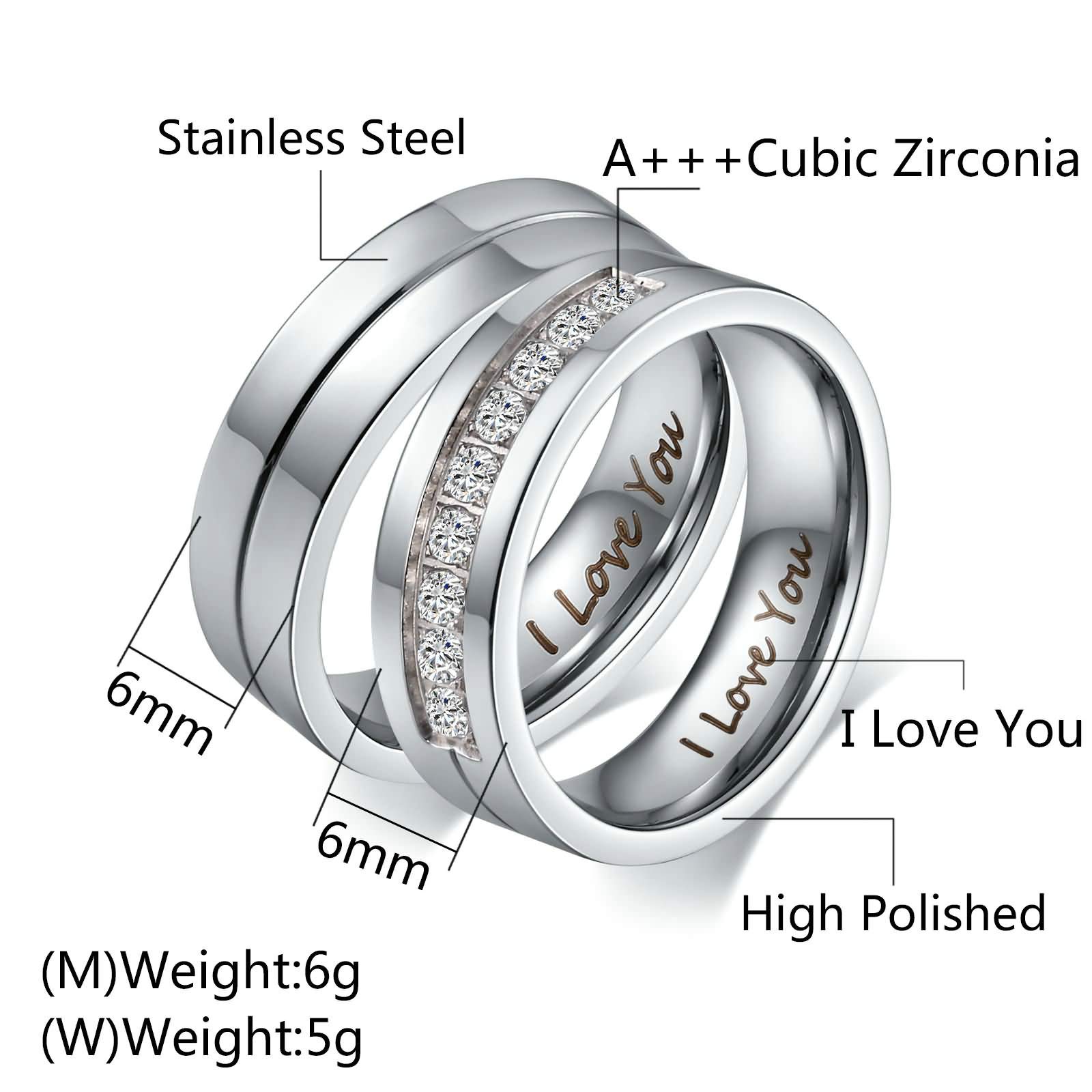 Aeici Silver Wedding Rings for Women, Size 9 Rings for Women Stainless Steel I Love You 6mm