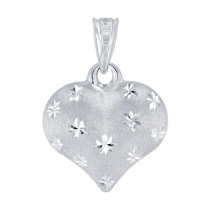 Jewelry America Polished 14K White Gold Satin Heart with Star Texture Charm Penadant Necklace, 18"