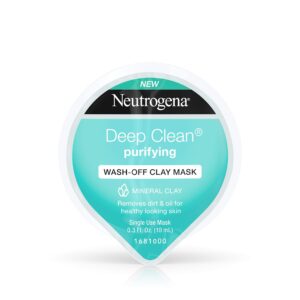 neutrogena deep clean gentle purifying wash-off clay face mask, oil-free and non-comedogenic, 0.3 fl oz, pack of 12