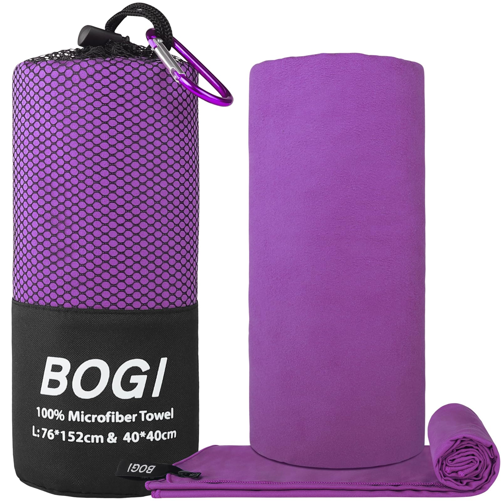 BOGI Microfiber Quick Dry Sports Towel, Purple, 60"x30"+16"x16"