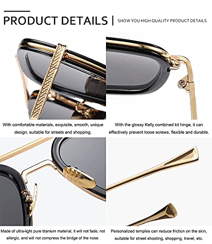 Polarized Retro Square Sunglasses Men Women Vintage Rectangular Metal Pilot Black Shades Eyeglasses