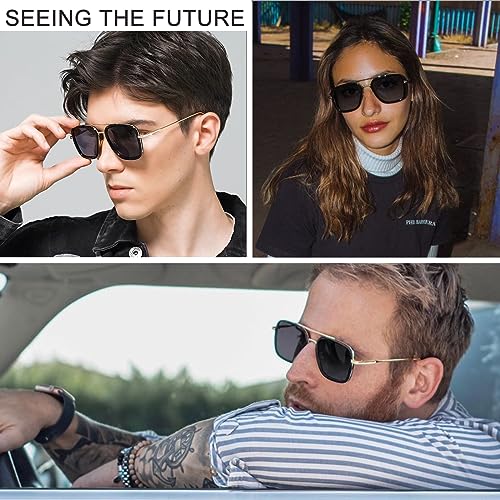 Polarized Retro Square Sunglasses Men Women Vintage Rectangular Metal Pilot Black Shades Eyeglasses