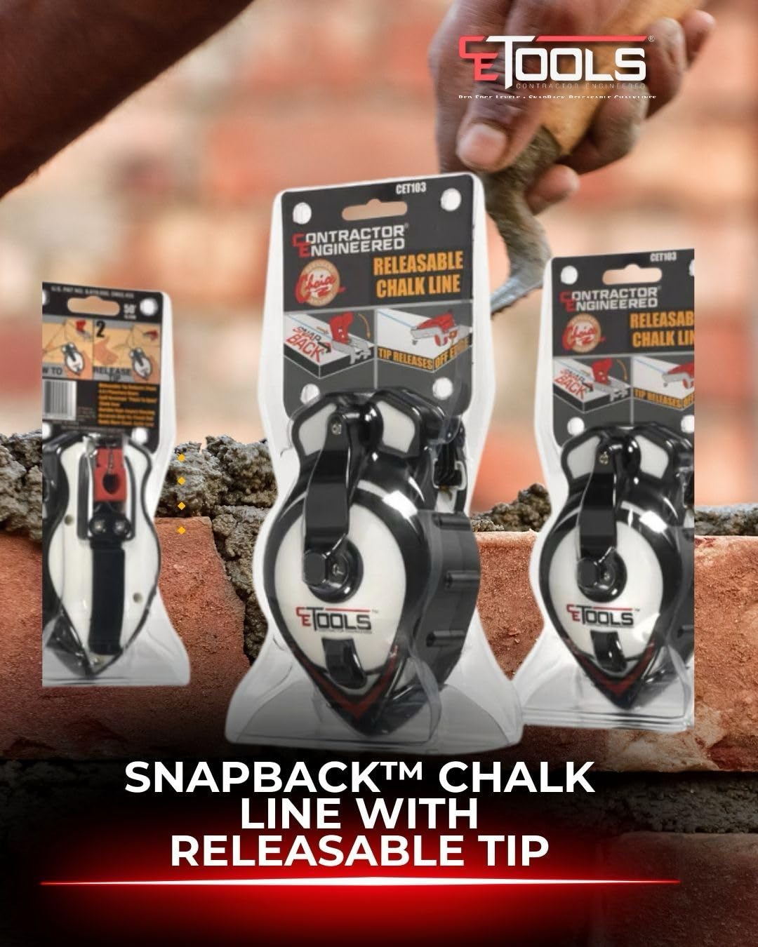 CE TOOLS SnapBack® Chalk Line with Releasable Tip