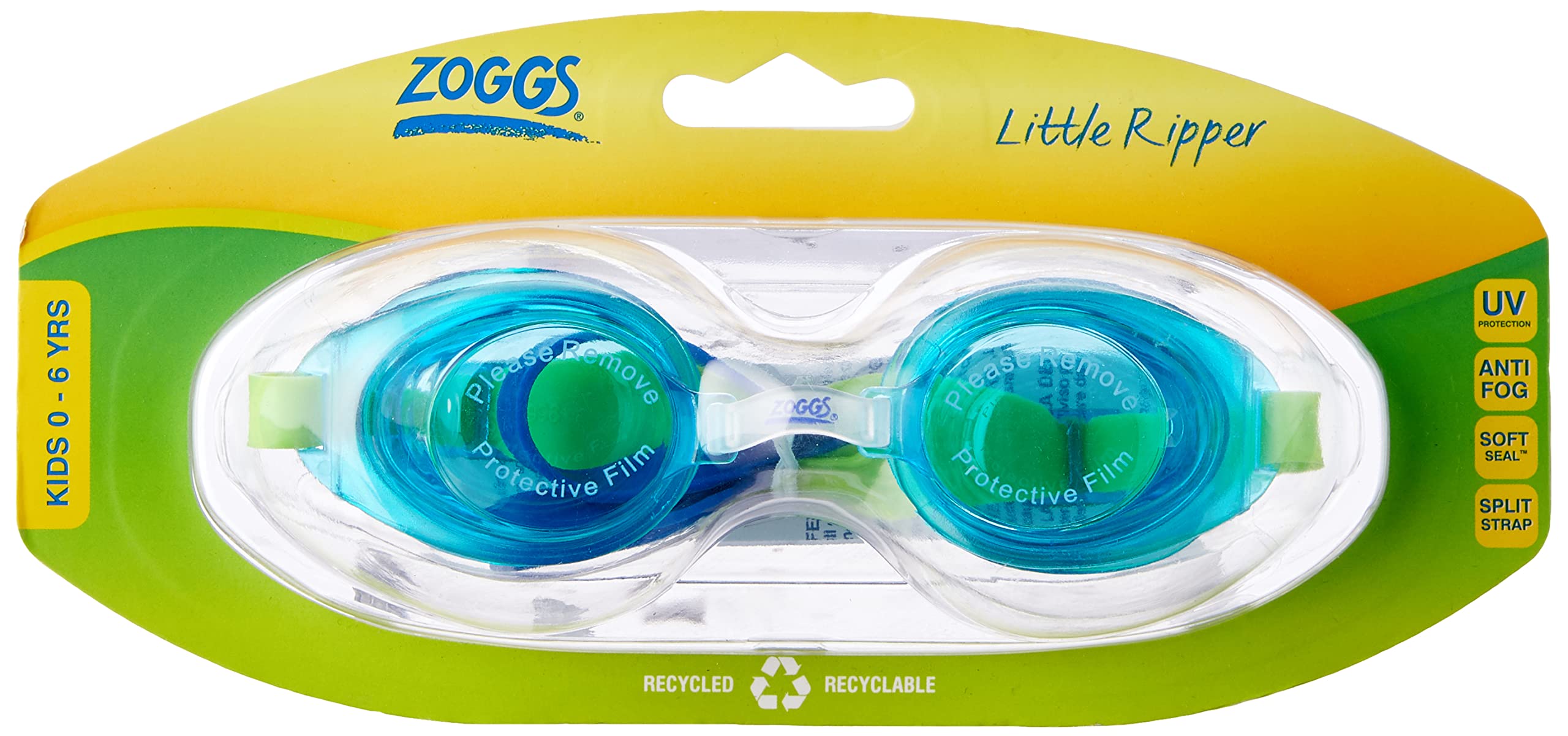 Zoggs Little Ripper Kids UV Swimming Goggles (0-6 Years) - Green/Blue