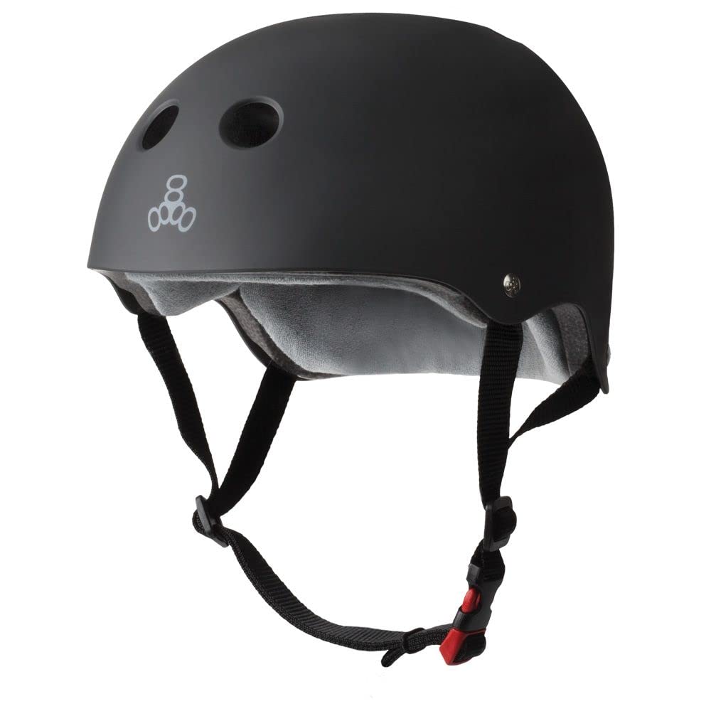 Triple Eight THE Certified Sweatsaver Helmet for Skateboarding, BMX, and Roller Skating, Black Rubber, Small/Medium