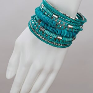 SPUNKYsoul Handmade Bohemian Coil in Aqua Teal and Silver Bracelet for Women Collection