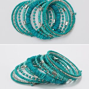 SPUNKYsoul Handmade Bohemian Coil in Aqua Teal and Silver Bracelet for Women Collection