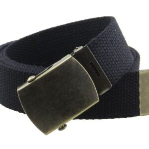 Canvas Web Belt Military Style with Antique Brass Buckle and Tip 50" Long (Black)