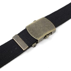 Canvas Web Belt Military Style with Antique Brass Buckle and Tip 50" Long (Black)