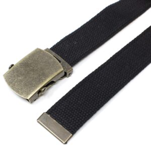 Canvas Web Belt Military Style with Antique Brass Buckle and Tip 50" Long (Black)