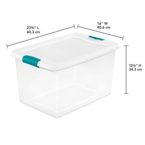 Sterilite 64 Qt Latching Storage Box, Stackable Bin with Latch Lid, Plastic Container to Organize Clothes in Closet, Clear with White Lid, 12-Pack