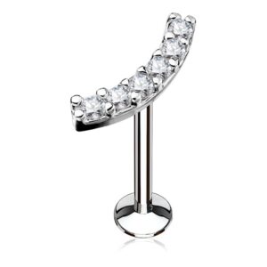 FIFTH CUE 16G Lined CZ Curve Top 316L surgical Steel Internally threaded Labret Monroe Cartilage Stud (Steel | 1/4" 6mm)