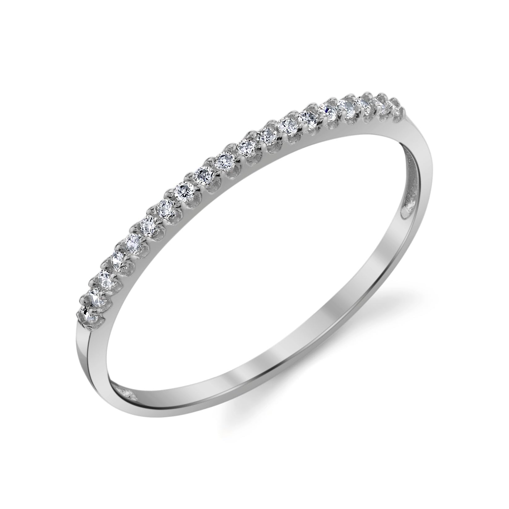 Tesori & Co 10k White Gold Lightweight Dainty CZ Wedding Stackable Band Size 4.5