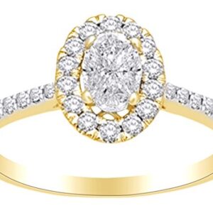 AFFY 0.75 CT White Natural Diamond Oval Cluster Engagement Wedding Ring In 14k Yellow Gold With RING Size-4.5