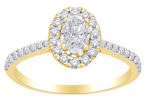 AFFY 0.75 CT White Natural Diamond Oval Cluster Engagement Wedding Ring In 14k Yellow Gold With RING Size-4.5