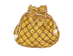 suman enterprises women's indian sequence potli bag, wedding purse/jewelry purse (base color- yellow)