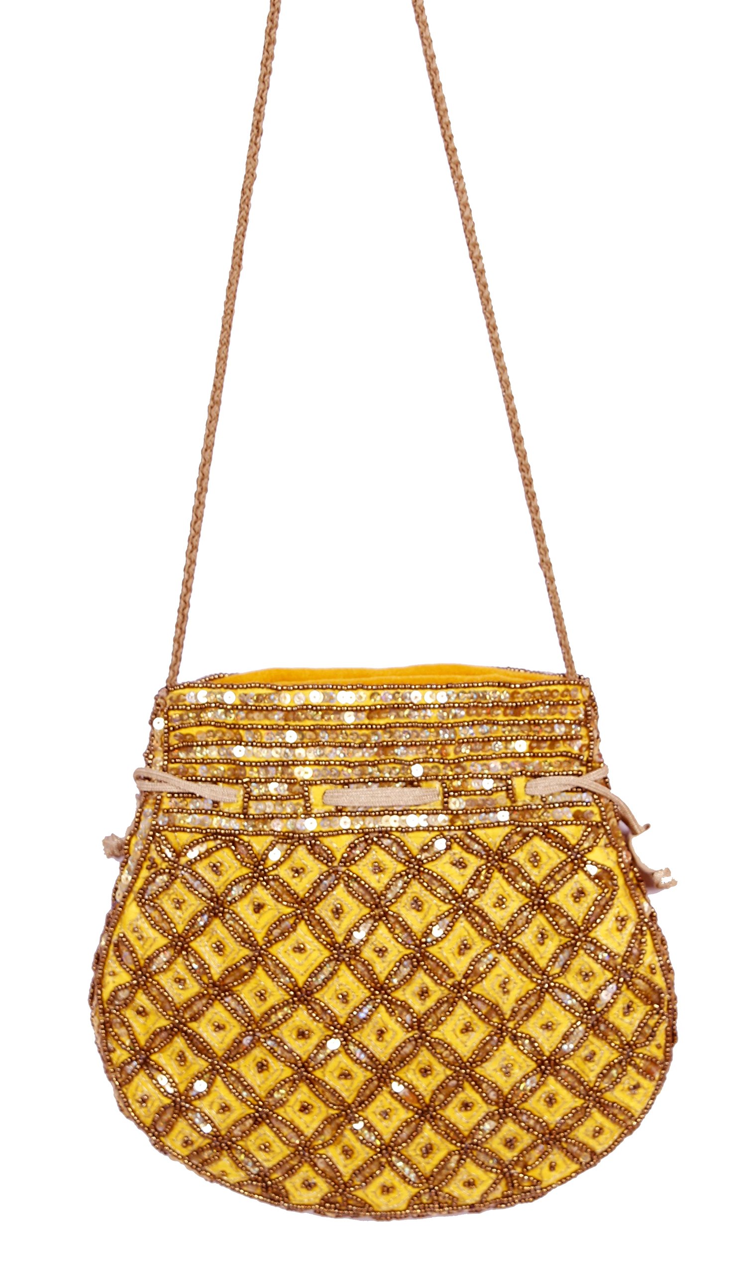 Suman Enterprises Women's Indian Sequence Potli Bag, Wedding Purse/Jewelry Purse (Base Color- Yellow)