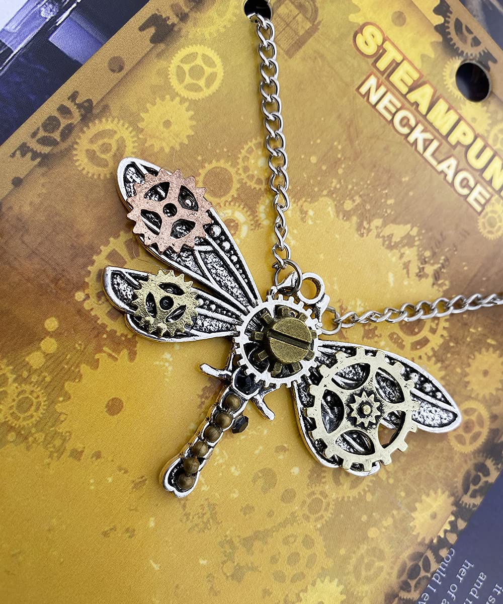 Zed ShadoWw Steampunk Dragonfly Pendant Sweater Necklace with 25”Chain