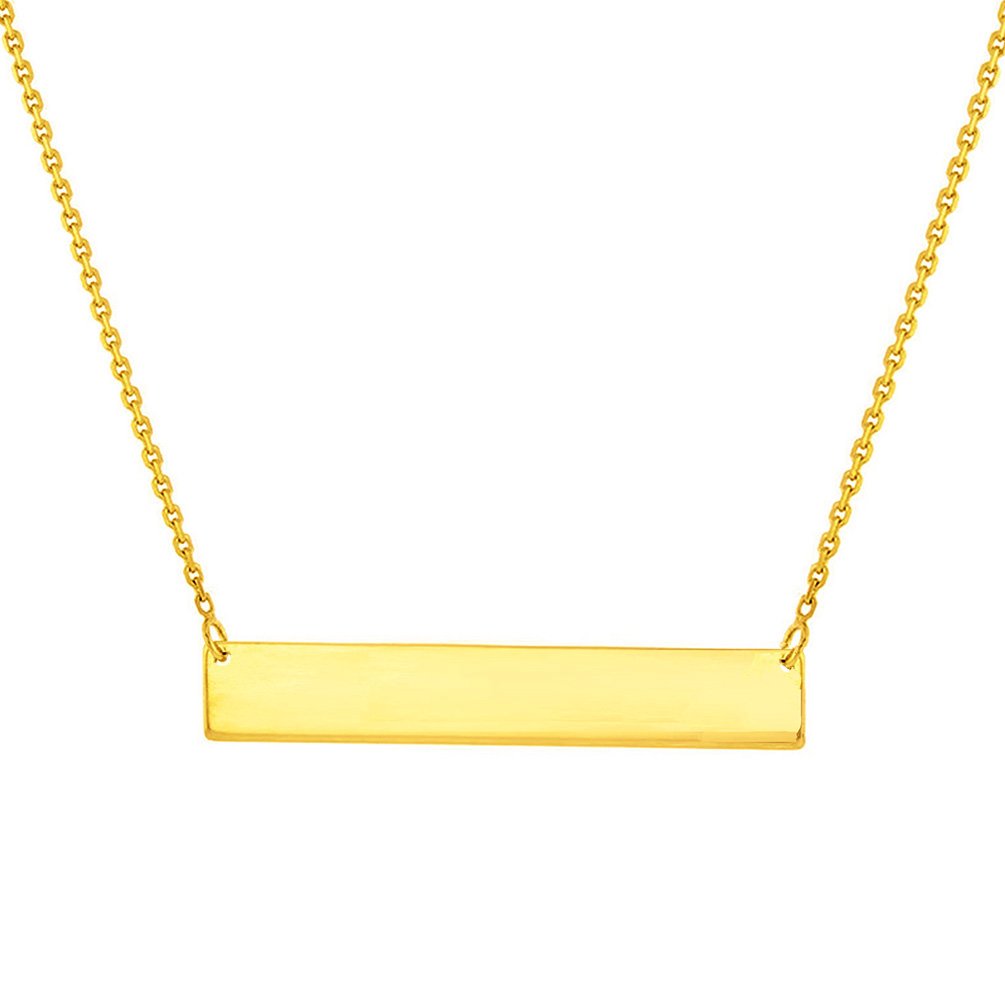 Jewelry America Solid 14k Yellow Gold Engravable Personalized Bar Pendant Necklace