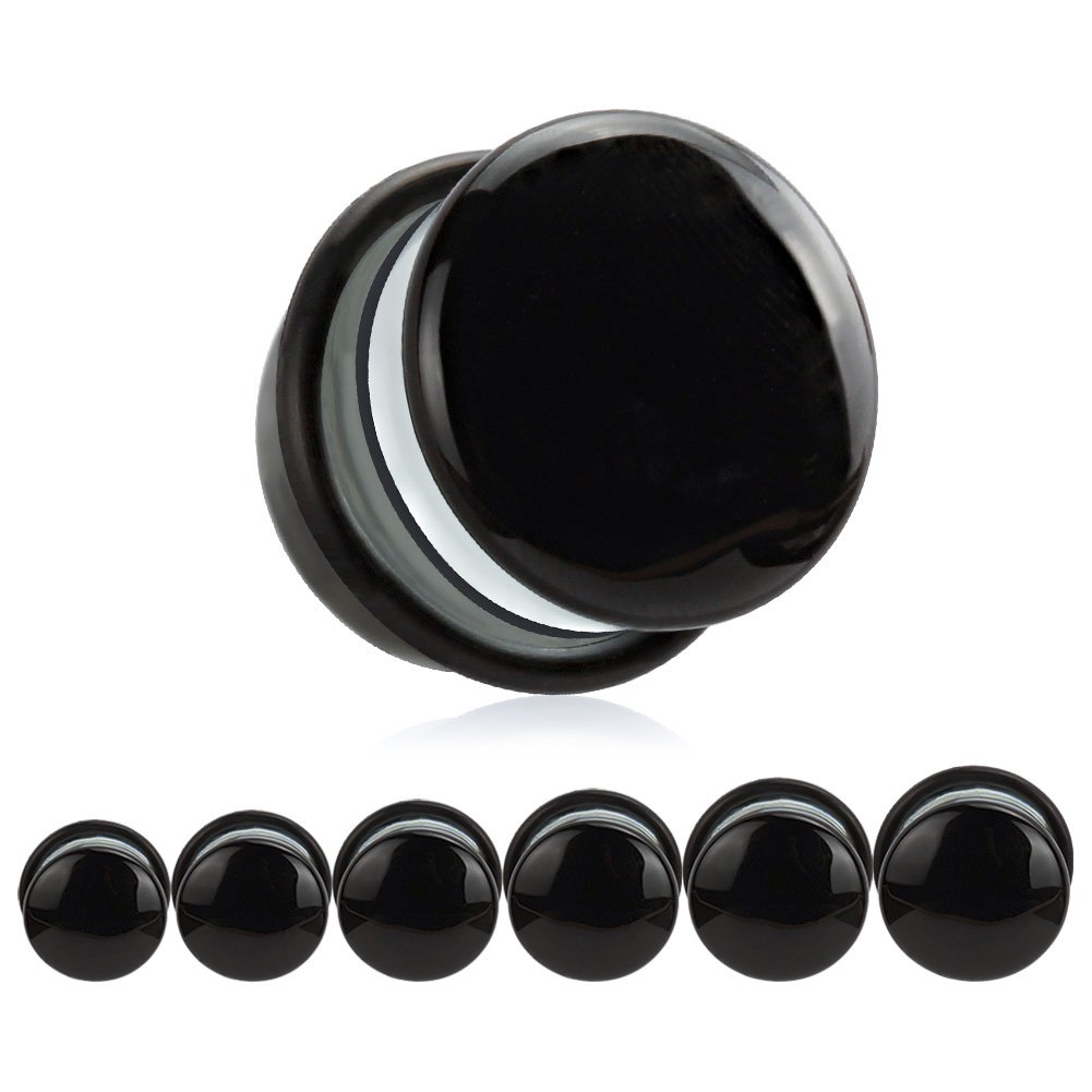 KUBOOZ(1 Pair Black-surface Glass O-Ring Ear Plugs Tunnels Gauges Stretcher Piercings