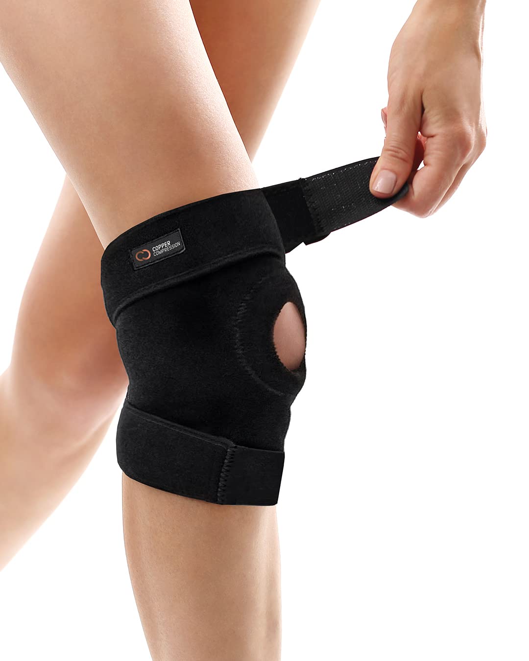 Copper Compression Extra Support Knee Brace - Open Patella Neoprene Stabilizer Design for Sprain, Athletic Injury Recovery - Adjustable for Men & Women - Fits Right/Left Knees - 1 Brace