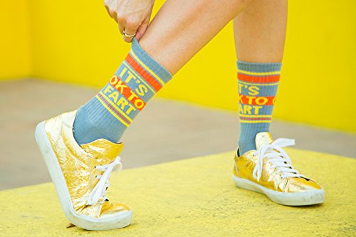 Gumball Poodle IT'S OK TO FART Socks Make A Statement, Unisex Gym Sock: Gray, Orange and Yellow