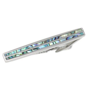 MENDEPOT Classic Rhodium Plated Two Line Abalone Tie Clip With Box Abalone Stripe Tie Bar