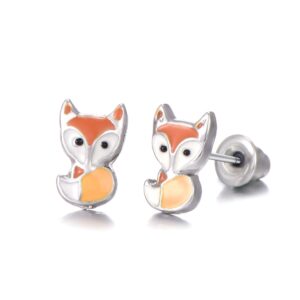 30 Pairs Stainless Steel Mixed Color Cute Animals Fox Heart Star Ladybug Bee Frog Mushroom Tree Daisy Umbrella Rose Gold White Pearl CZ Jewelry Stud Earrings Set (animal tree pearl)