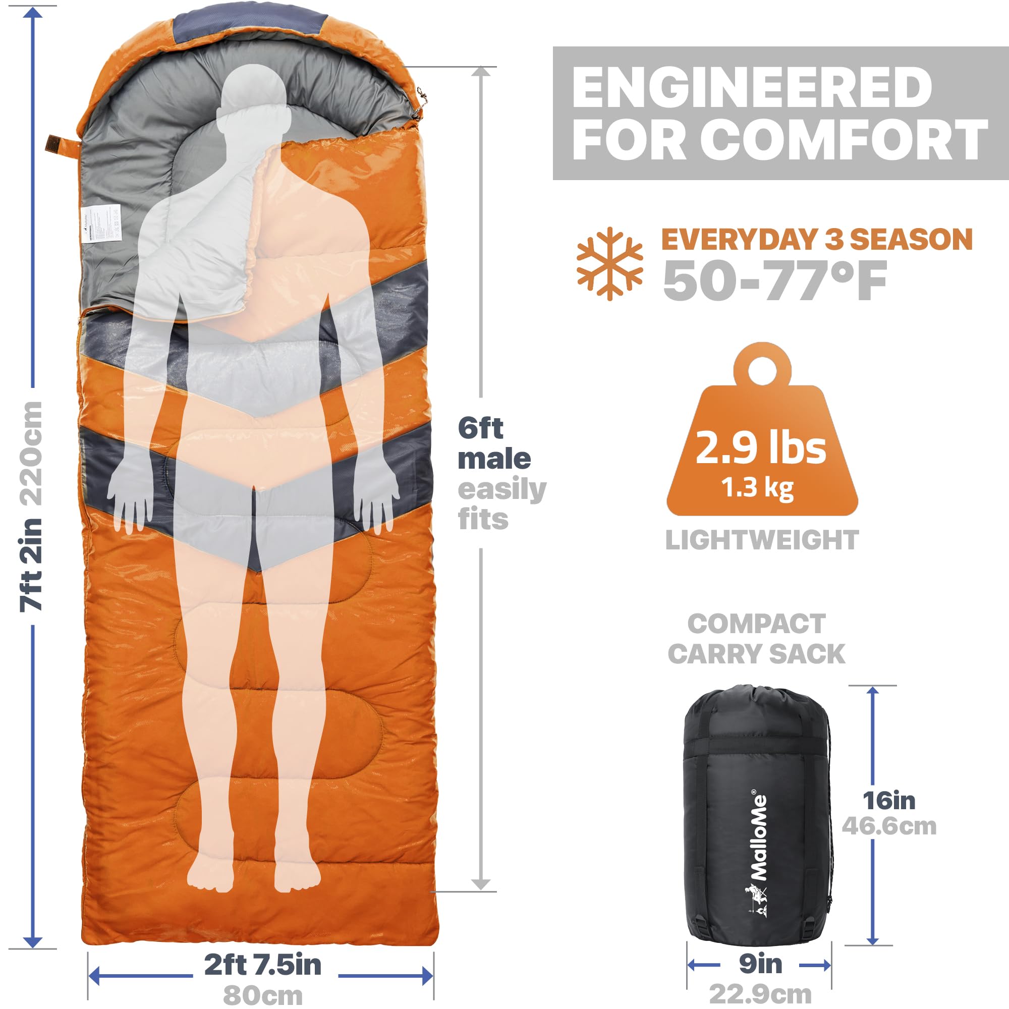 MalloMe Sleeping Bags for Adults Cold Weather & Warm - Backpacking Camping Sleeping Bag for Kids 10-12, Girls, Boys - Lightweight Compact Camping Essentials Gear Accessories Hiking Sleep Must Haves