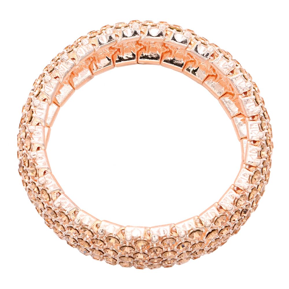 Lavencious Tennis Rhinestone 7" Stretch Bridal Bracelets Evening Party Jewelry For Women (Peach)