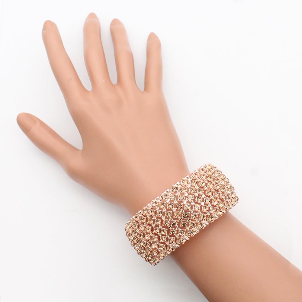 Lavencious Tennis Rhinestone 7" Stretch Bridal Bracelets Evening Party Jewelry For Women (Peach)