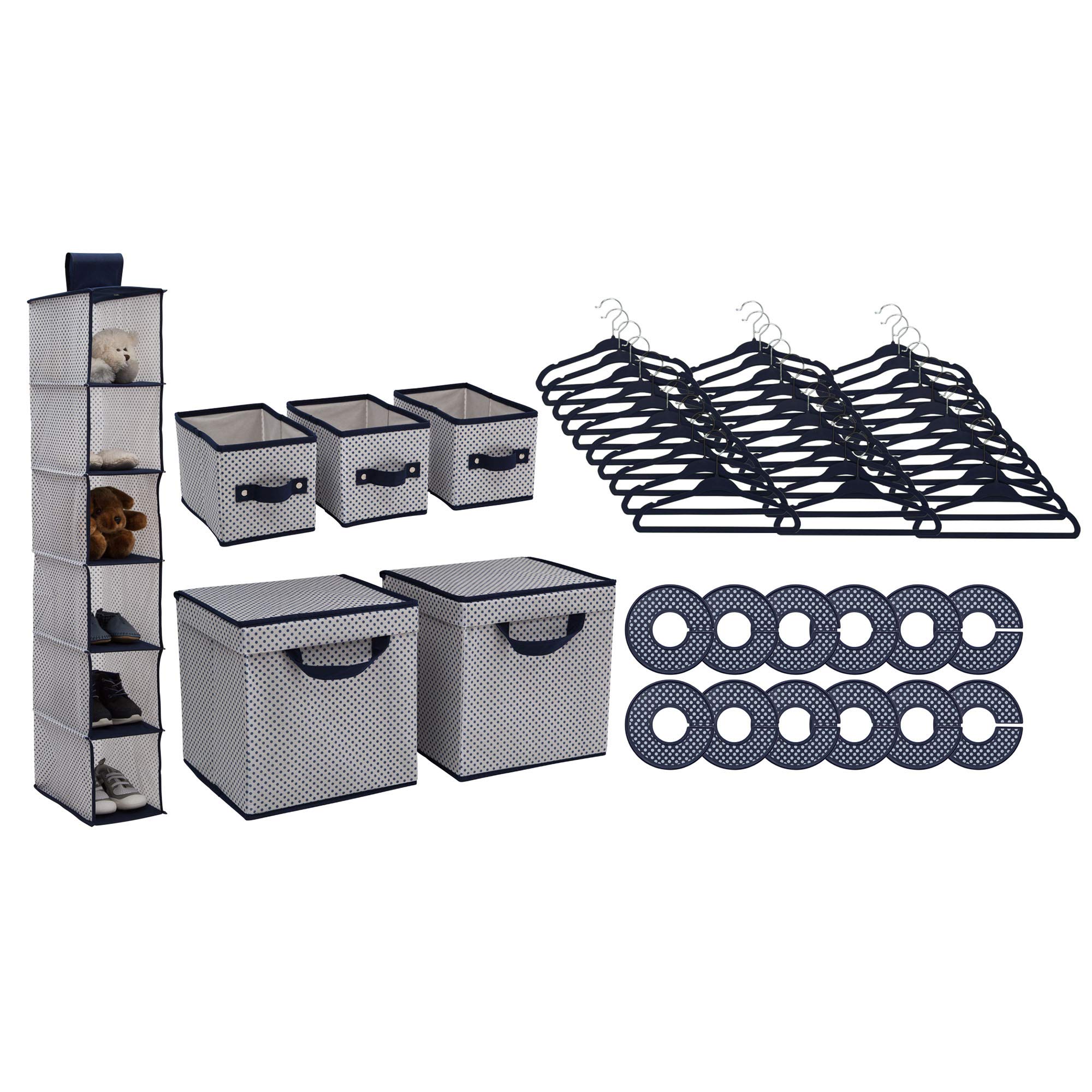 Delta Children Nursery Storage 48 Piece Set - Easy Storage/Organization Solution - Keeps Bedroom, Nursery & Closet Clean, Navy