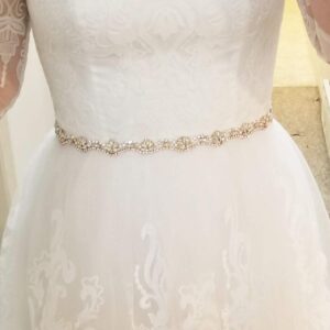 yanstar Handmade Rhinestone Belt Wedding Bridal Belt Sashes for Bridesmaid Dress (Gold-Ivory)