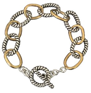 gempara 18k white and yellow gold plated designer inspired david antique, vintage brand chain cable twisted link bracelet