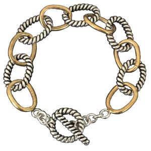 Gempara 18k White and Yellow Gold Plated Designer Inspired David Antique, Vintage Brand Chain Cable Twisted Link Bracelet