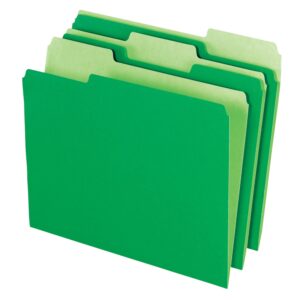 office depot file folders, letter, 1/3 cut, bright green, box of 100, 97664