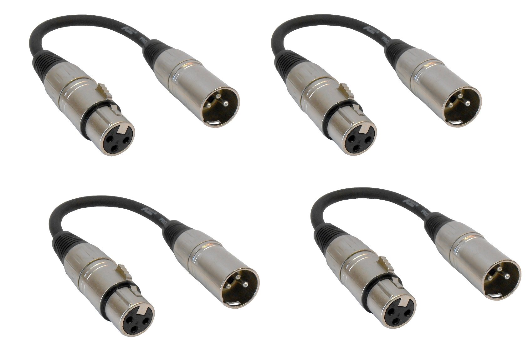 Audio2000'S ADC203NX4 4-Pack XLR Male to XLR Female Balanced Audio Patch Cables- 6 Inches (Tip to Tip)