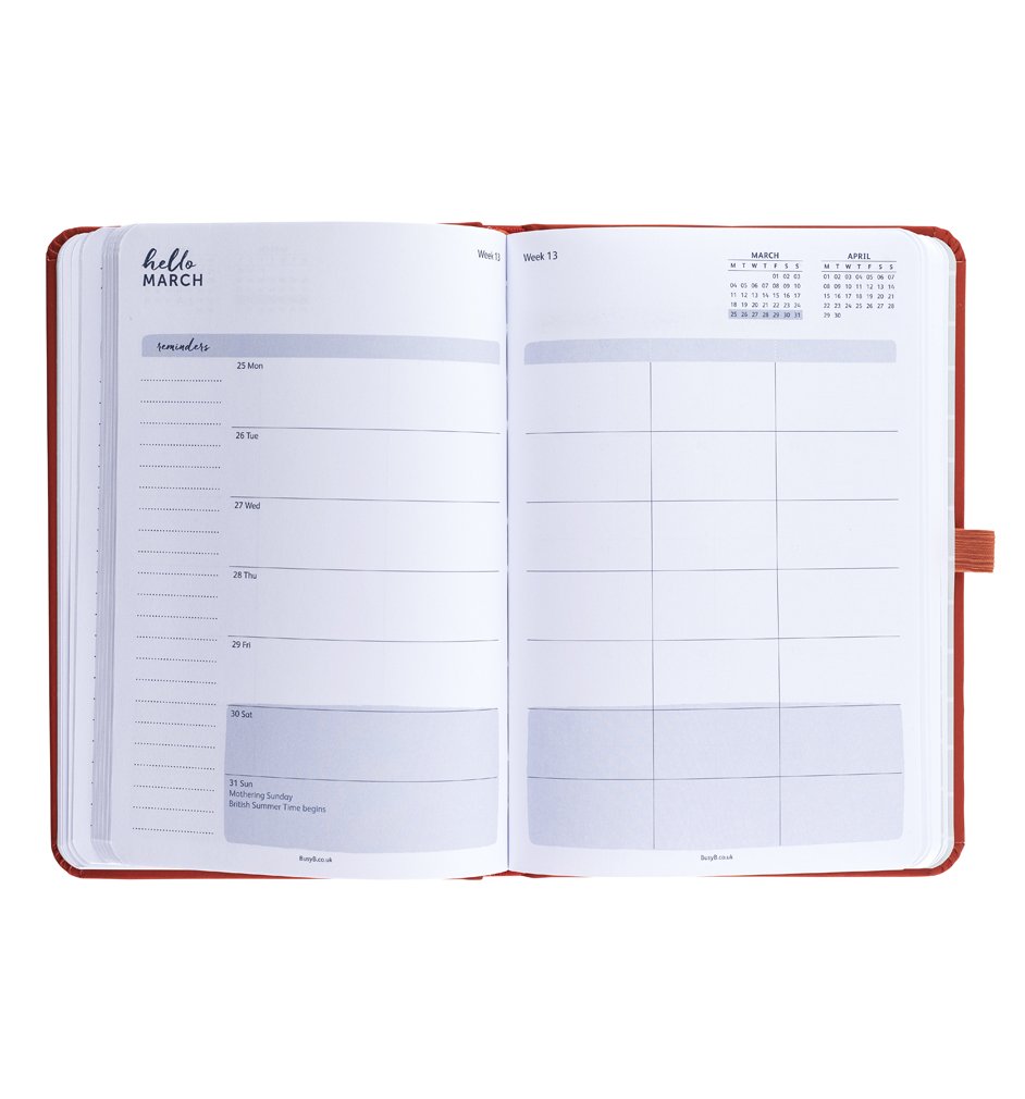 Busy B 17 Month 2018-19 Mid Year Diary - Week-to-View Agenda with timetables and Notes