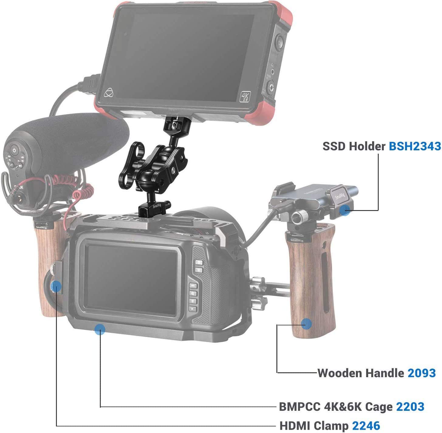 SmallRig Articulating Magic Arm with Screw Ballhead and NATO Clamp Ballhead, Monitor Mount for Field Monitor, Lights, Audio Recorders, DIY Camera Rig - 2071B