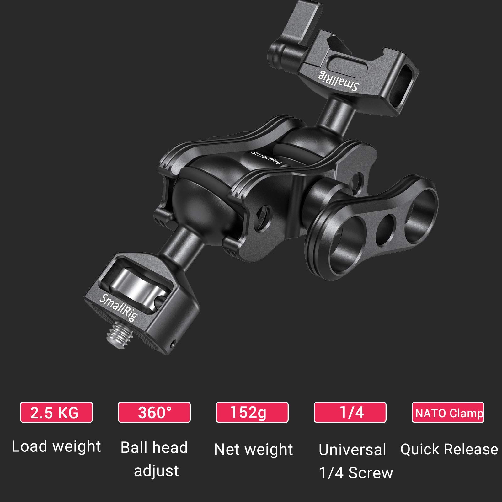 SmallRig Articulating Magic Arm with Screw Ballhead and NATO Clamp Ballhead, Monitor Mount for Field Monitor, Lights, Audio Recorders, DIY Camera Rig - 2071B