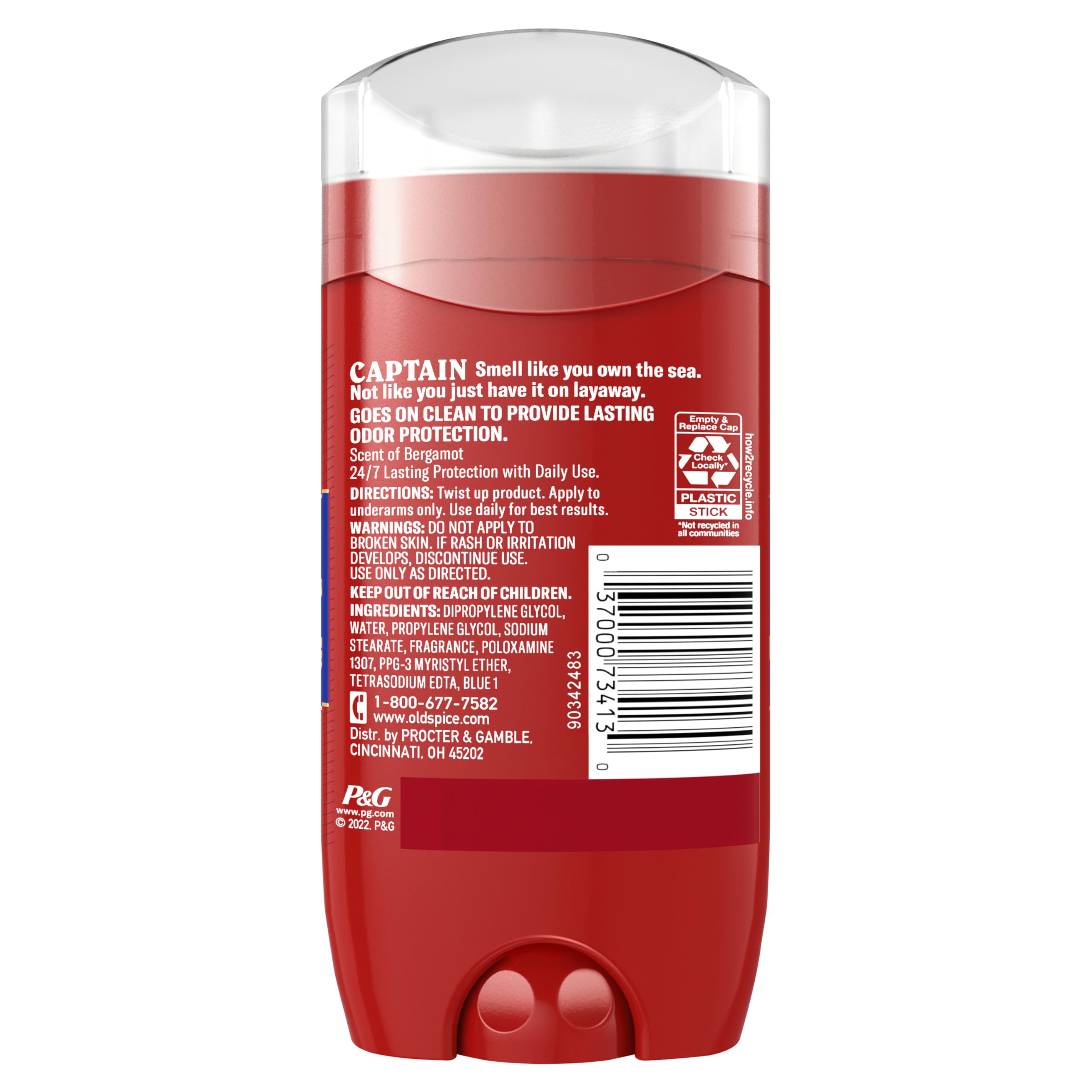 Old Spice Red Collection Captain Scent Deodorant for Men, 3.0 oz